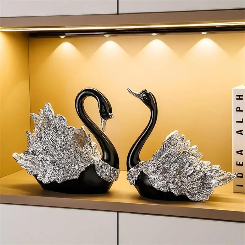 Resin Couple Swan Ornaments Creative Wine Rack TV Cabinet Artistic Figurine Furnishings Home Decoration Christmas Gifts