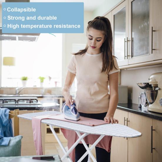 Desktop Ironing Board Board Full-Size Foldable Household Extended Stable Iron Outside with Heat-Resistant Cover (42 inch Blue Plaid Pattern) Wooden