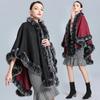 Winter Warm Plus Size Long Poncho Black Grey Faux Fur Collar Outstreet Shawl Cloak Women Both Side Wear Loose Wear Capes
