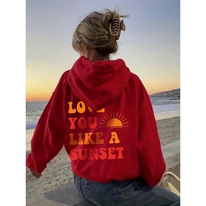 European Print Hawaiian Hibiscus Large Drop Shoulder Sleeves Threaded Hoodie Trendy and Fashionable Hooded Hoodie Top