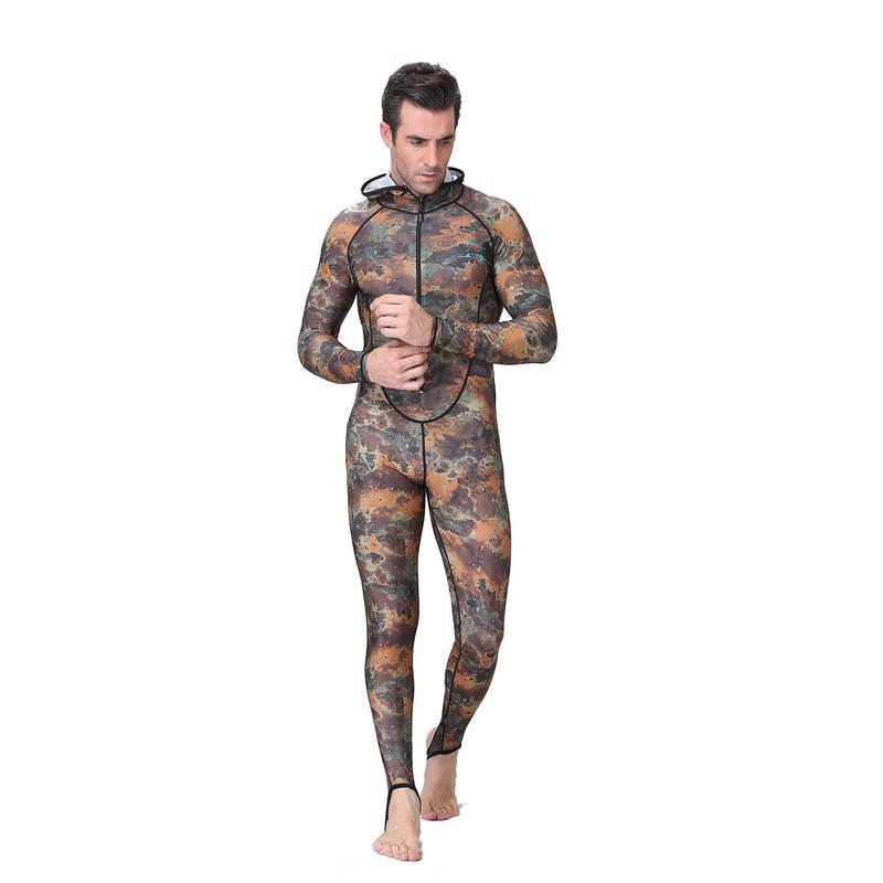 Mens Camo Rash Guard Full Body UV Protection Dive Suit With Hood Surfing Snorkeling Swimming Water Sports
