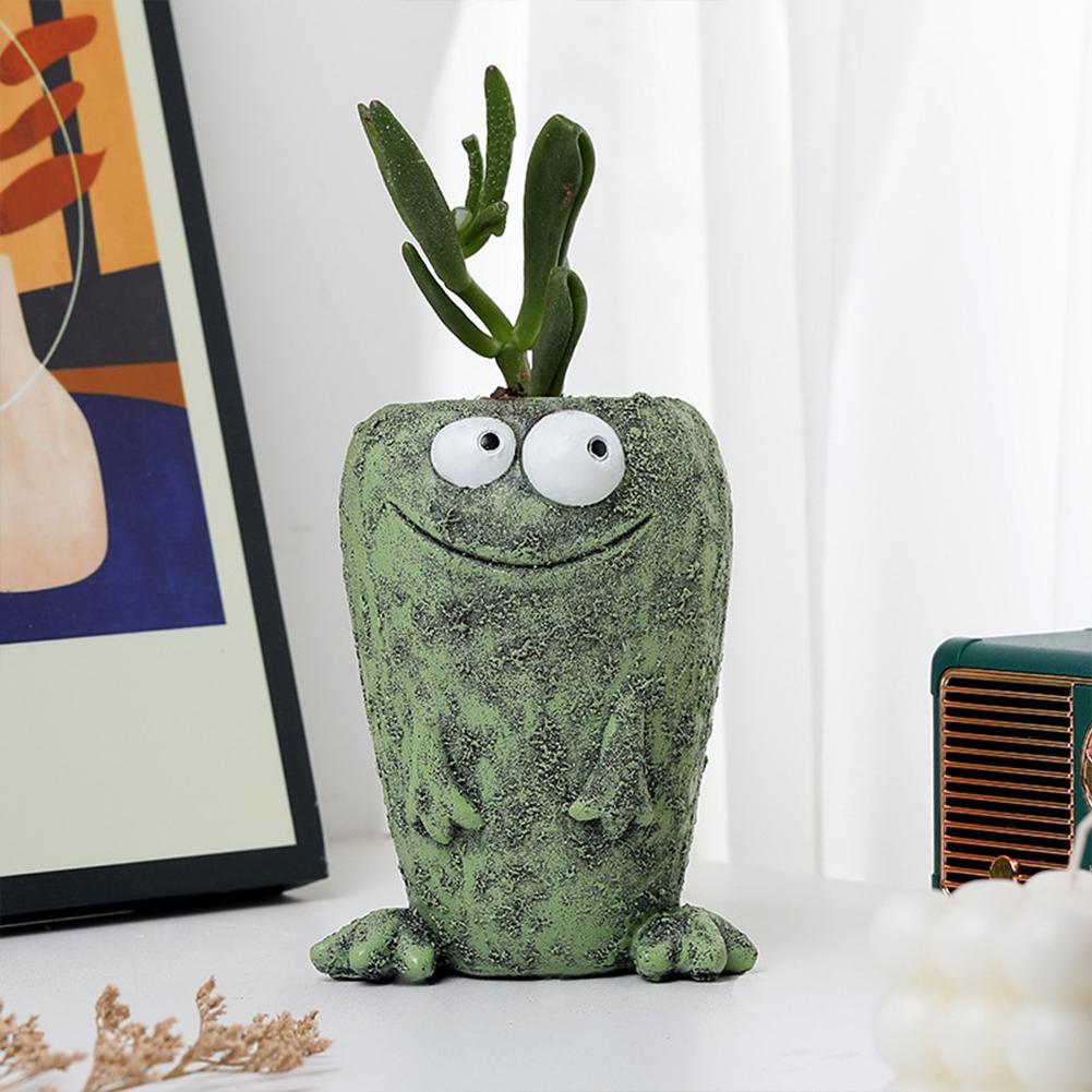 Funny Frog Planter Resin Cartoon Frog Flower Container Cute Frog Succulent Pot Small Frog Planter Ornament for Home Courtyard