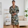 Printed Men's Loungewear Long Sleeve Bathrobe Robe Shorts Set Light Pajamas Lace-up Gown Home Wear
