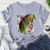 Summer Cartoon Animal Parrot Print Round Neck Short Sleeve T-shirt Base for Women Fashion T Shirt Women Casual Clothes Y2k Tops