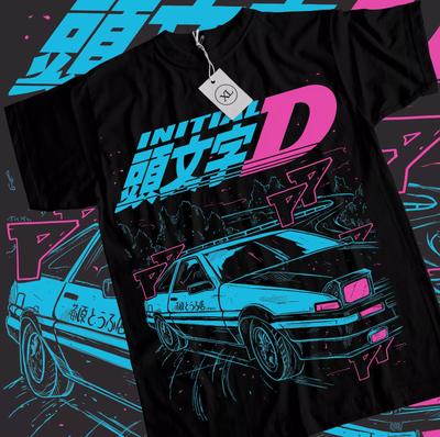 Initial D Ицуки Фудзивара Футболка Аниме Манга Фильм Унисекс Черная Футболка Все Размеры