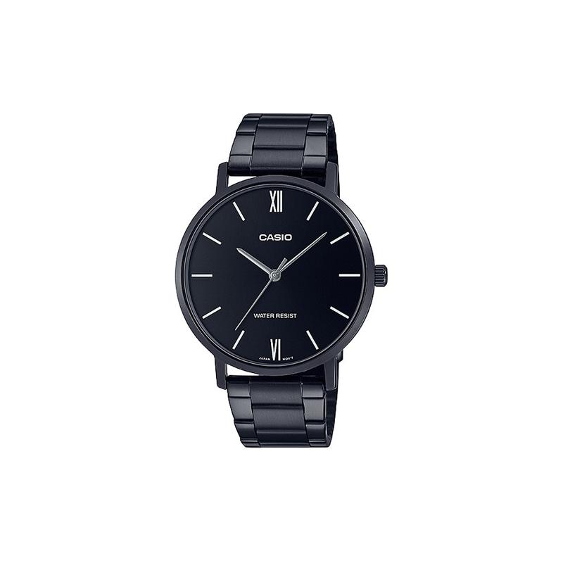 Casio Серия STANDARD Классические Простые Кварцевый Механизм Стальной Ремешок Японские и Корейские Часы Мужские Часы Черный Циферблат MTP-VT01B-1B