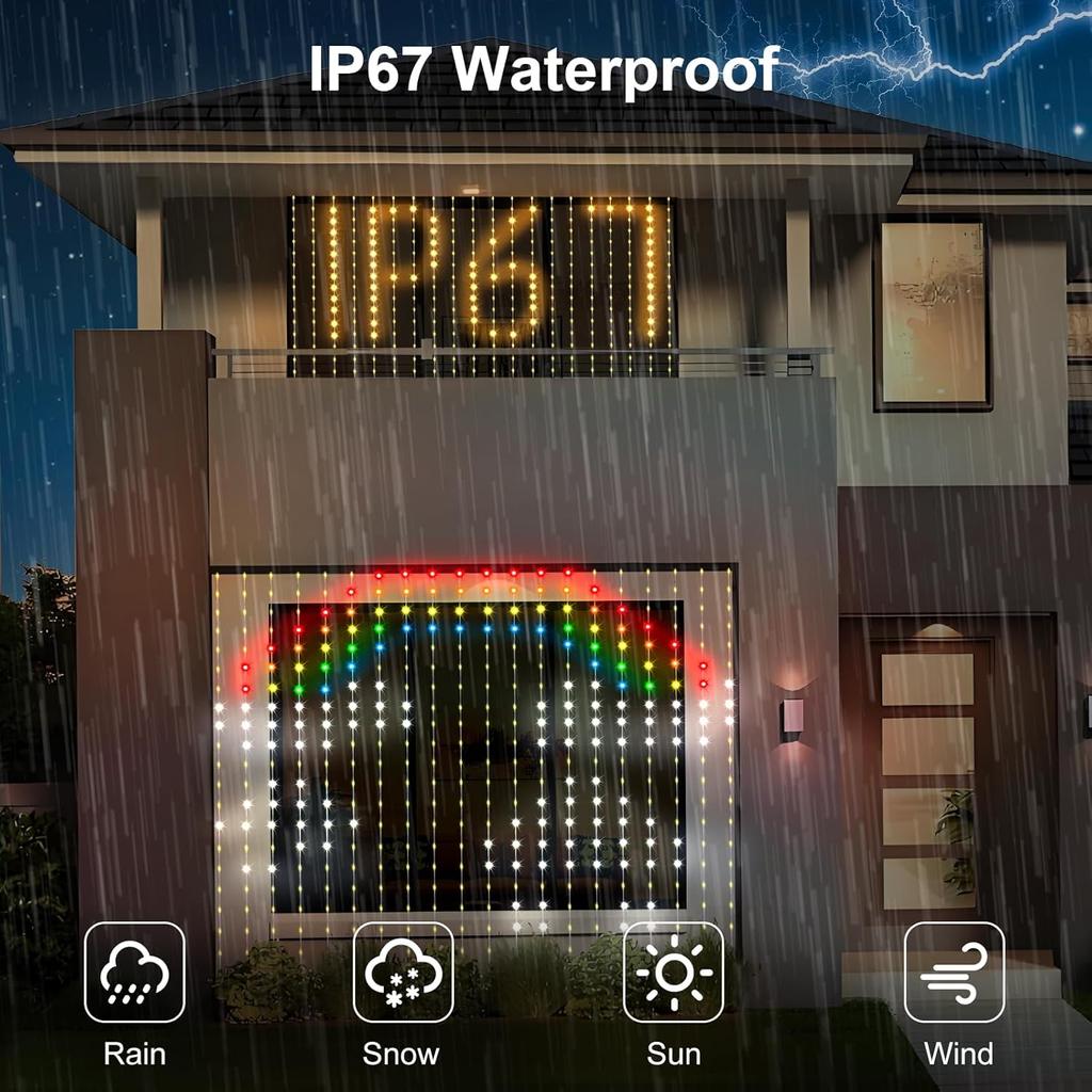 2м*2м/3м Умные гирлянды-шторы Bluetooth Приложение Светодиодная гирлянда RGB Сказочные огни DIY Изменение цвета под музыку Дисплей для украшения окна спальни