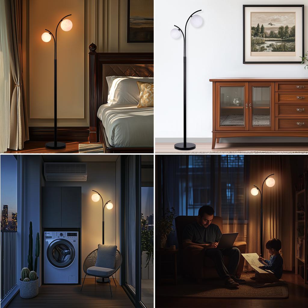 Creative floor lamp 63 inch 2 Spherical glass light shades bar restaurant shop decorative light, study room bedroom light, bar desk lamp