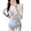 Polyester swimsuit bikini striped babes sexy pure desire three-piece blouse beach hot spring vacation swimsuit women