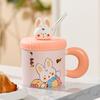 Cute Rabbit with Lid Straw Cup Cartoon High-value Large Capacity Souvenir Mug Girl Couple Ceramic Cup Set
