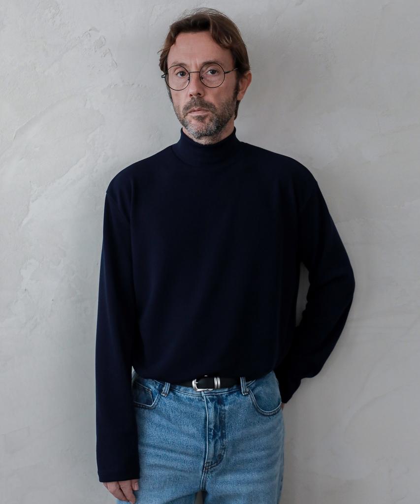 ESN Ribbed Half-Turtleneck Knit T-Shirt Navy