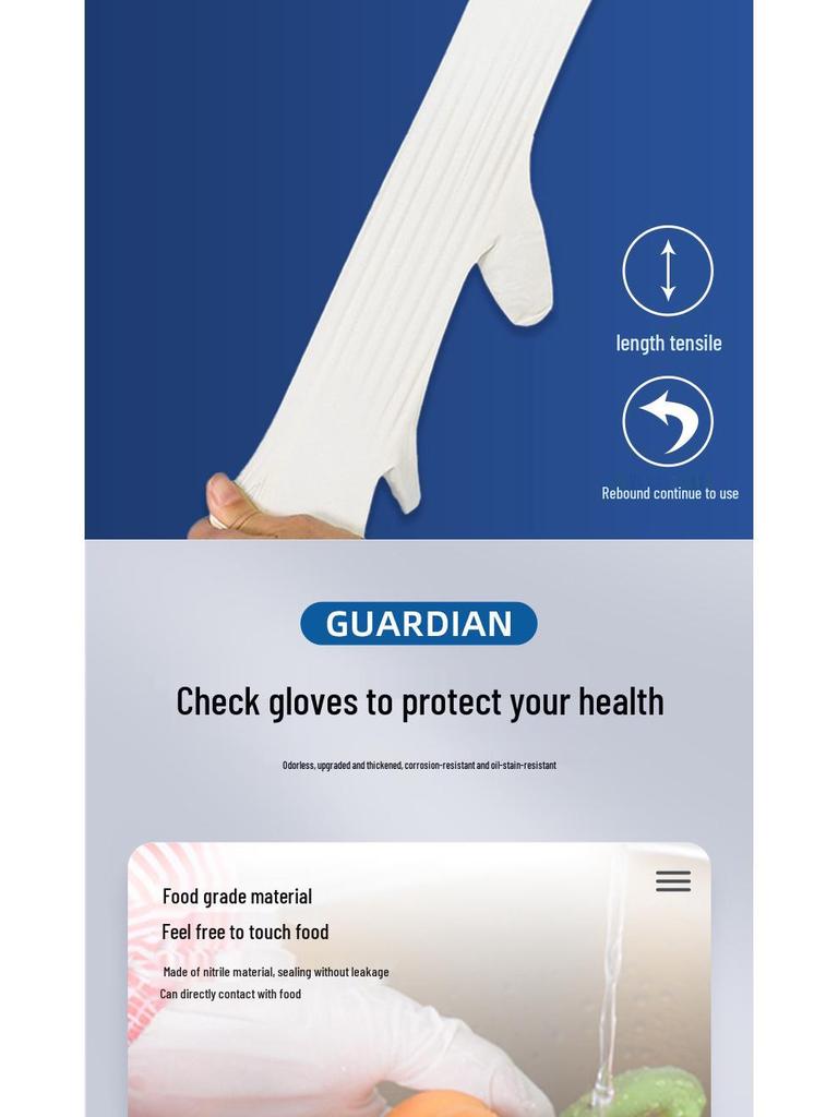 High Elastic Food Grade White Nitrile Gloves: Disposable, Waterproof for Kitchen, Cooking, and Baking