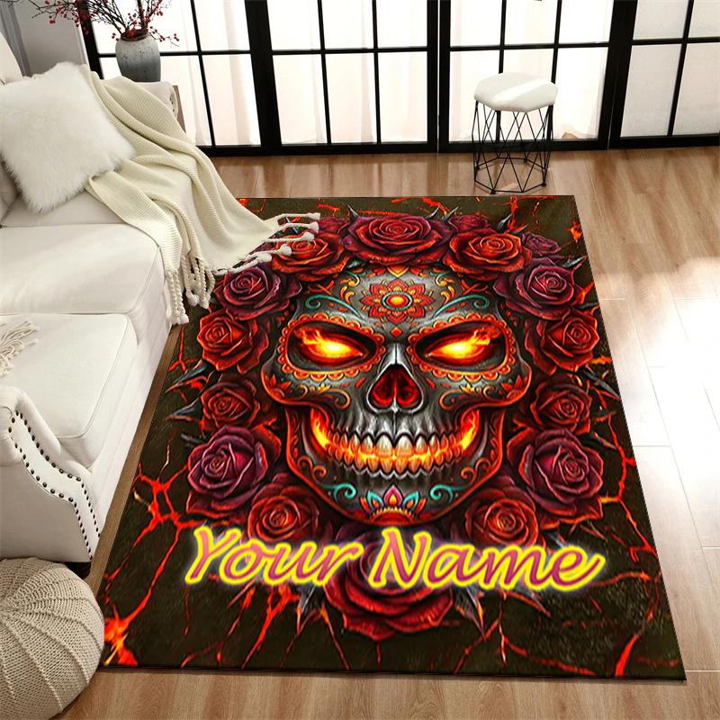 1PC Custom Name Day Dead Art Theme Floor Mat Ideal for Living Room, Game Rooms, Office, Bedroom,Floor Mat Playful Design