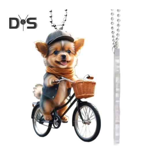 Украшения для рождественской елки, реалистичный щенок, едущий на велосипеде, подвеска, 2D, плоская, с двойной печатью, акриловое подвесное украшение для елки, домашний декор