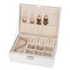 Double Layer Jewelry Earrings Rings Bracelet Necklace Box PU Organizer Storage (White)