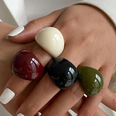 Ingemark Винтажные неровные гладкие пластиковые кольца из смолы для женщин, новая тенденция, бохо, геометрические кольца для пальцев, эстетика, вечеринка, циркон