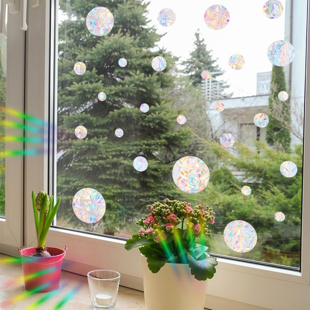 Anti-Collision Circular Window Stickers Reusable Rainbow Window Clings Stop Birds from Hitting Windows