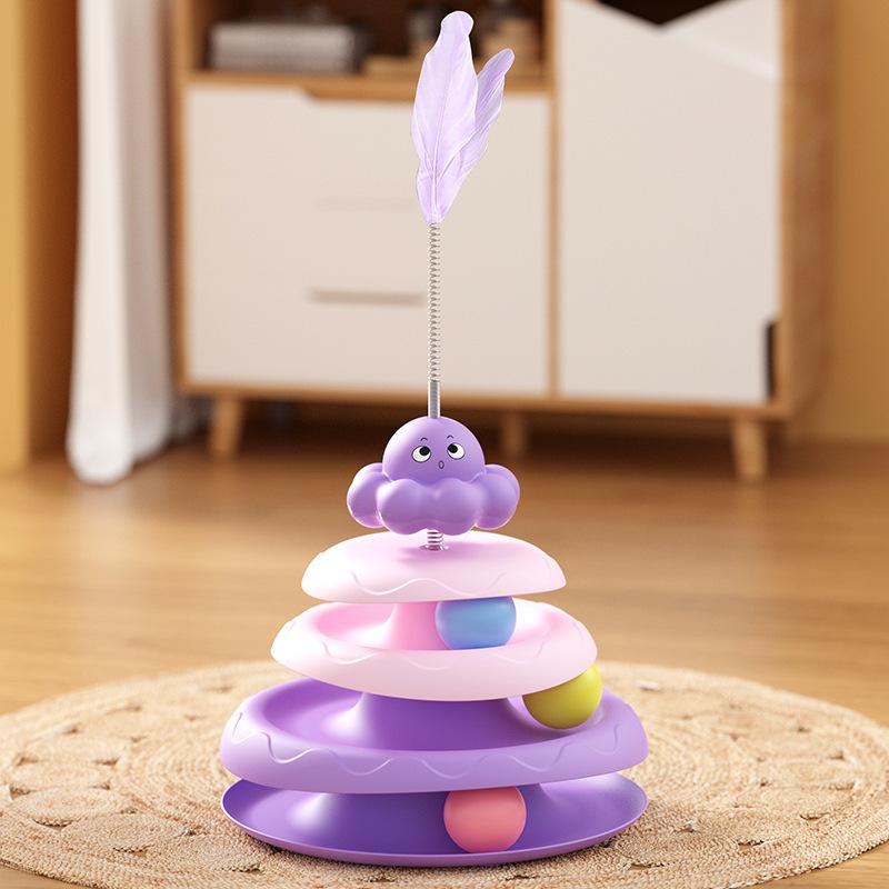 Rotating Octopus Cat Toy Collapsible Four-Layer Turntable Track Ball Cat Stick Feather Cat Self-Entertaining Anti-Boredom Toy