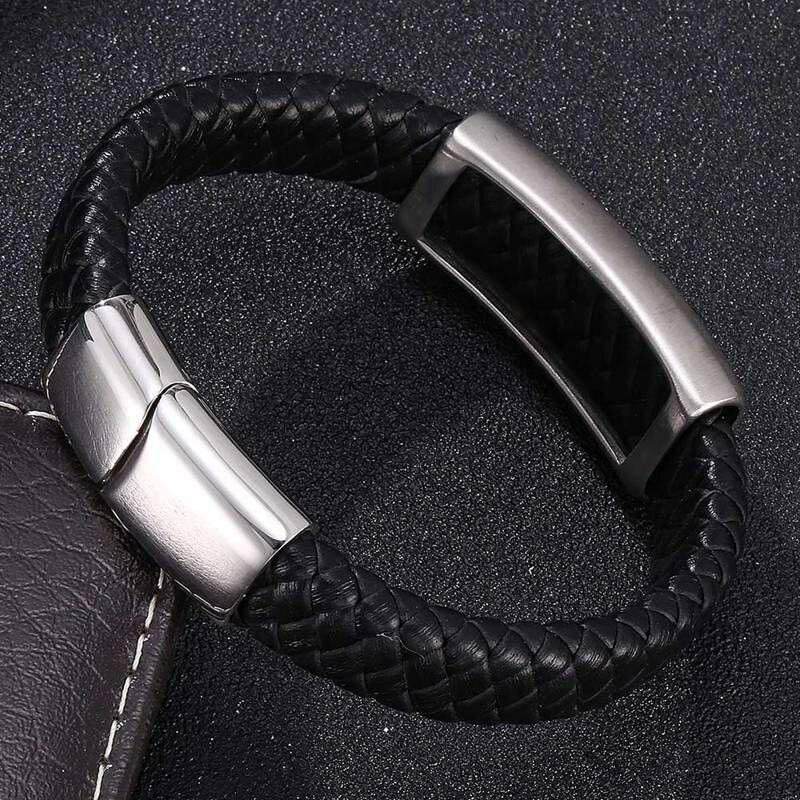 Браслет мужской плетеный кожаный браслет золотистого/серебряного цвета из нержавеющей стали с магнитными застежками браслеты мужской браслет подарки BB788