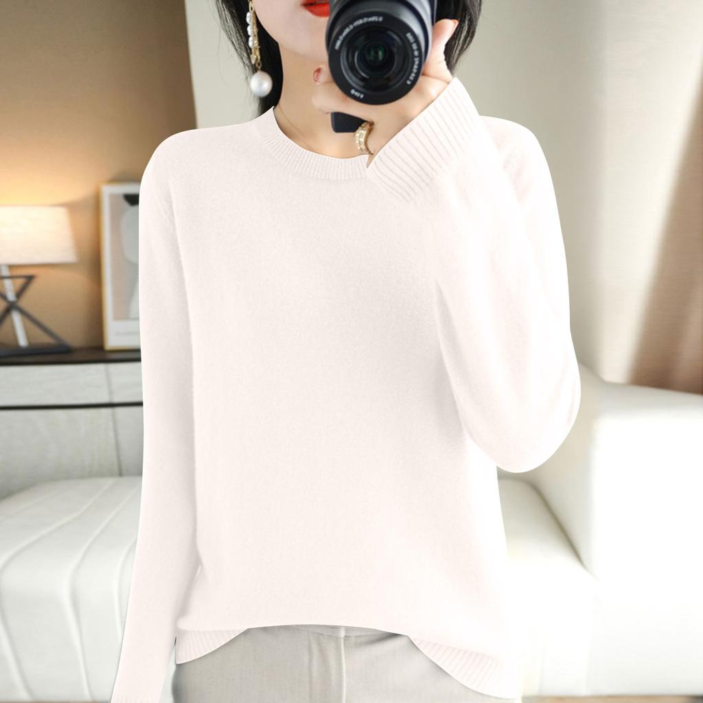 Women's Long Sleeved Knitted Sweater Round Neck Loose Thin Top