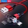 ROCK Магнитный USB-кабель для зарядного устройства iPhone, поворот на 540 градусов, USB-кабель типа C для Xiaomi Samsung, магнитный зарядный кабель Micro USB