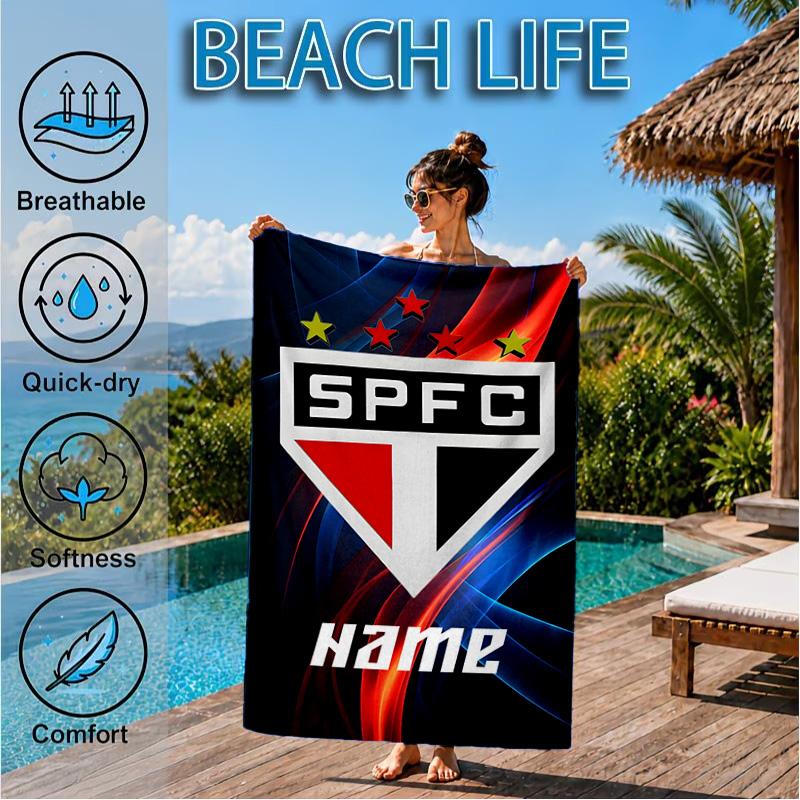 Custom Name Beach Towel SPFC Team Spirit Microfiber Beach Towel, Lightweight for Summer Travel, Swimming Pool Fan Birthday Gift