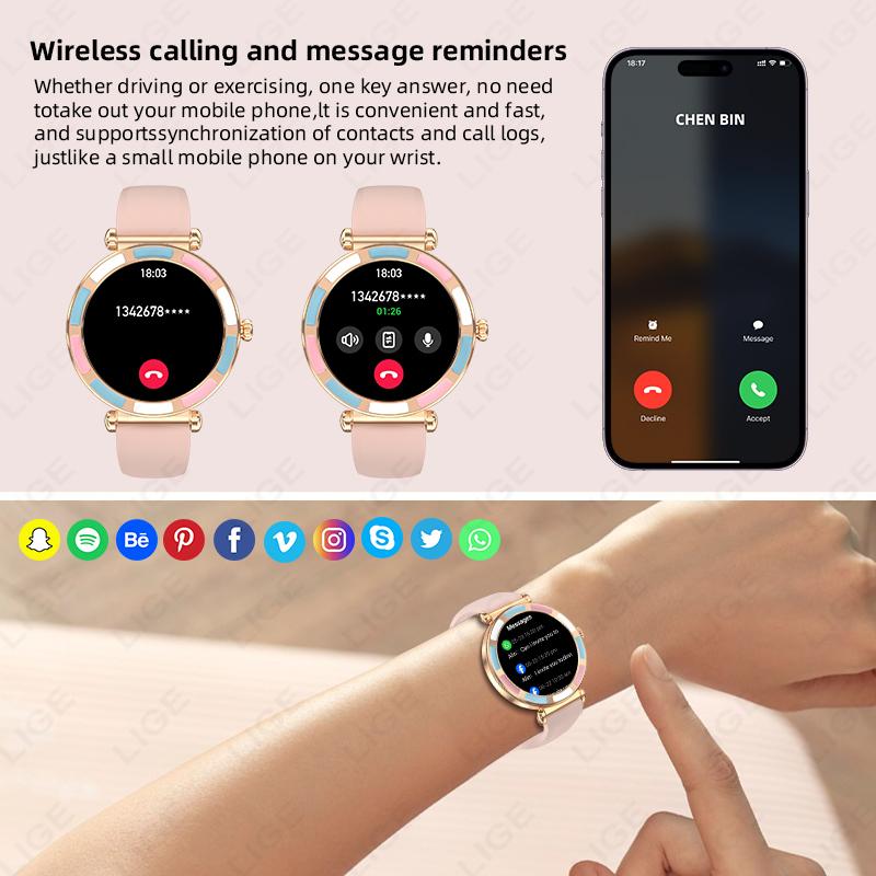 Модные умные часы для женщин Bluetooth-звонки DIY-циферблат Пульсометр Спортивный браслет Водонепроницаемые женские смарт-часы