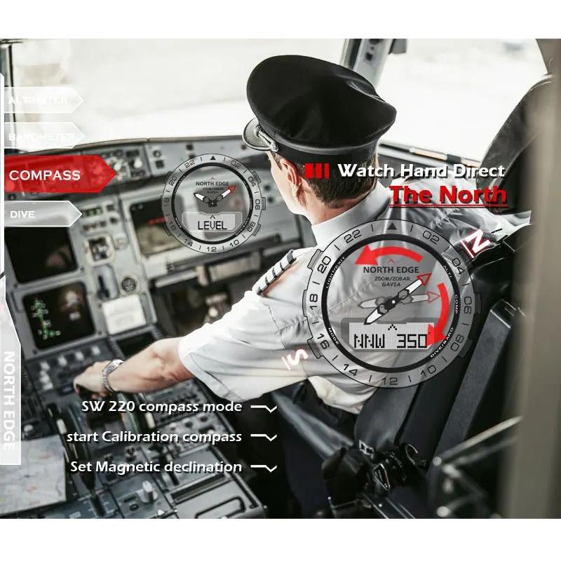 NORTH EDGE Мужские часы для дайвинга, военные, армейские, роскошные, полностью стальные, умные часы, компас, альтиметр, барометр, цифровые часы, водонепроницаемые, 200 м