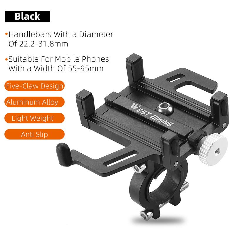 WEST BIKING Bicycle Mobile Phone Holder 360° Rotatable Aluminum Alloy Phone Holder Five Claws Adjustable MTB Road Bike Bracket 1