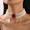 French Elegant Retro Multi-Layer Imitation Pearl Necklace Court Style Wedding Acrylic Light Luxury Collarbone Chain Women