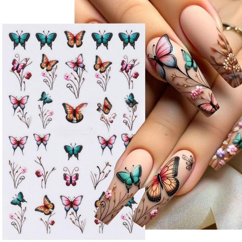 3D Nail Sticker Daisy Cherry Blossom Petal Leaf Butterfly Spring Summer Slider Y2K Manicure Decoration Tips Nail Polish