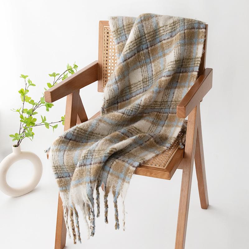 Шарф из мохера в клетку, высококачественный женский парный корейский пушистый большой шарф 2024 года, шаль