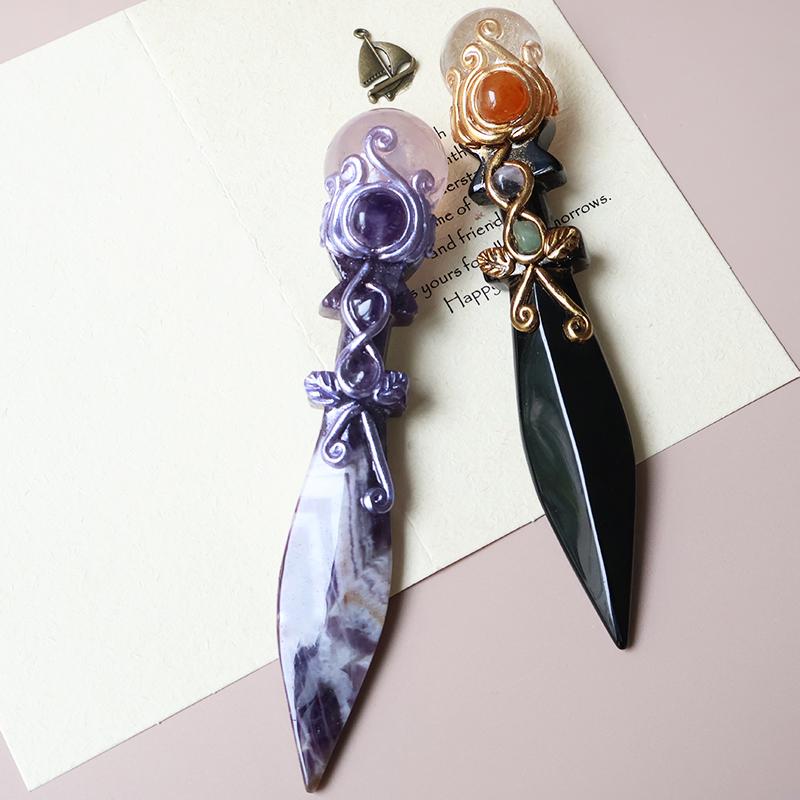 Knife Shaped Crystal Scepter, Magic Wand Combining Knife Shaped Crystal and Crystal Ball, Halloween Gift