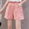 Women's Summer Cotton Linen Trousers Solid Color Elastic Waist Wide-leg Short Pants