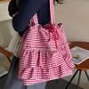 Versatile Canvas Plaid Bag Large Capacity Bucket Lace Bag Commuter Girls Sundries Small Bag Cute Tote Bag