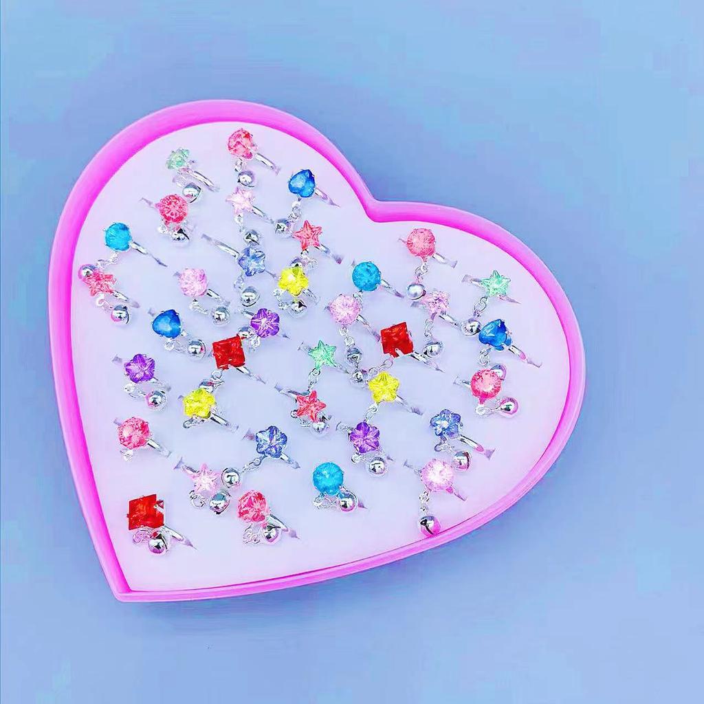 36 шт. Детское кольцо, милые безделушки для принцессы, игрушка для маленькой девочки, мультяшное хрустальное кольцо (с коробкой)