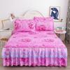 3pcs Set Skin-friendly Lace Bedspread Princess Double Layer Lace Bed Sheet Anti-slip Bed Cover with 2pcs Pillowcase