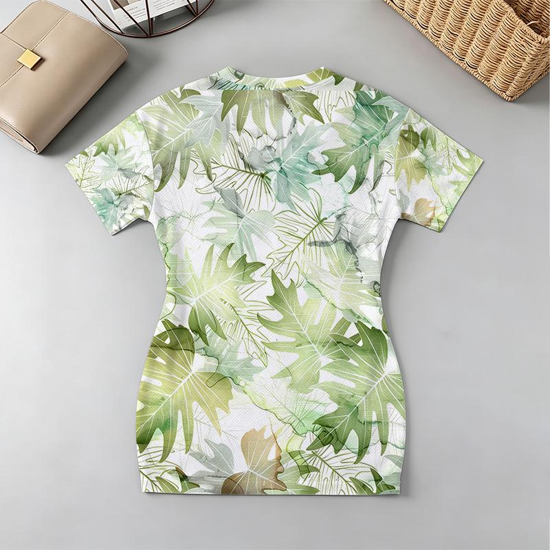 Women's Minimalist Basic V-Neck Short Sleeve Mini Dress, Lightweight Breathable Slim Fit, Versatile for Tropical Vacation, Daily Commute & Casual Wear