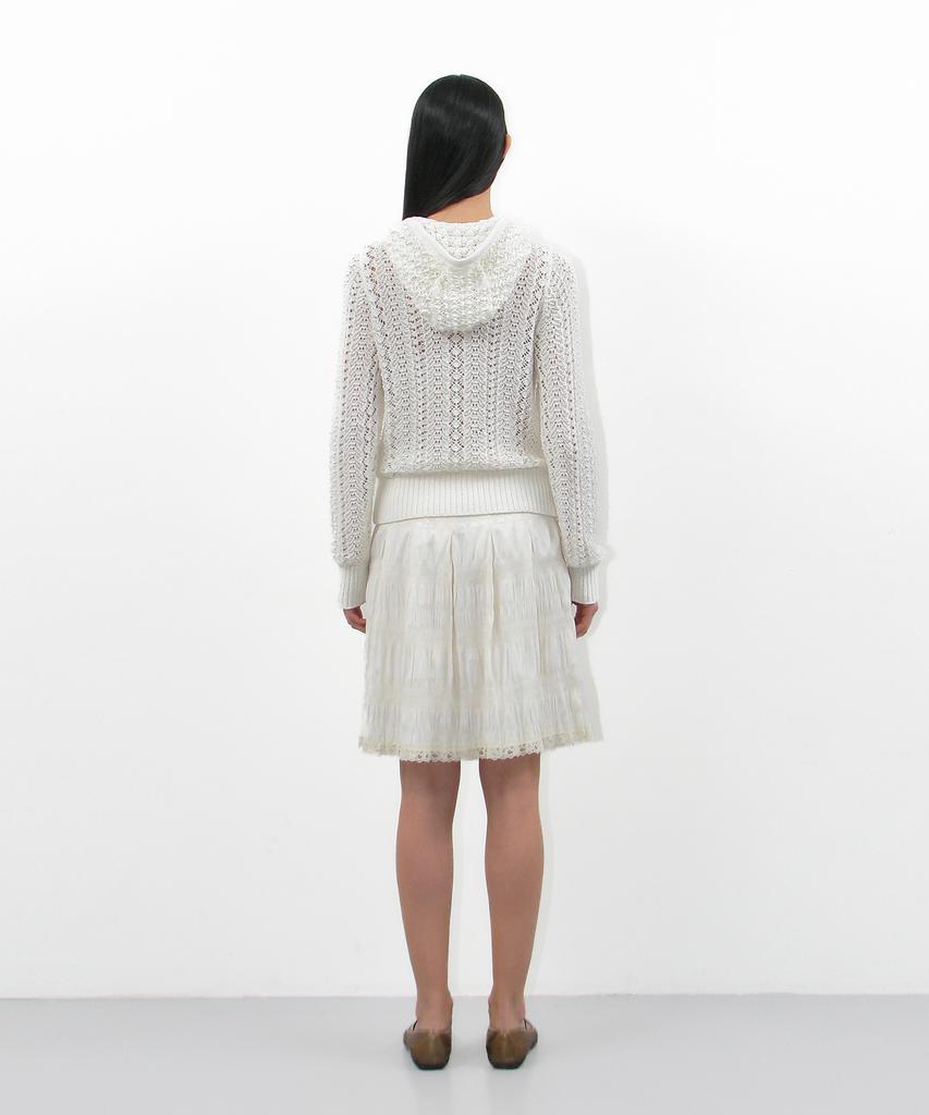 PARTIMENTO WOMEN Openwork Asymmetric Zip-Up Hoodie Knit_Ivory
