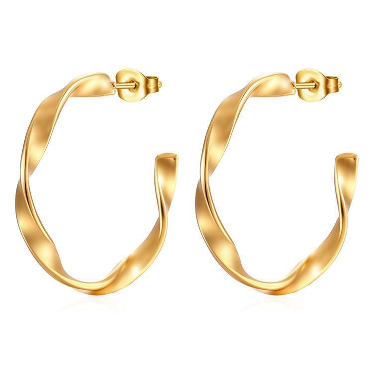 European and American Fashion Irregular Twist Line C-shaped Stainless Steel Earrings Women's Trend Fashion Plated 18K Trend Earrings