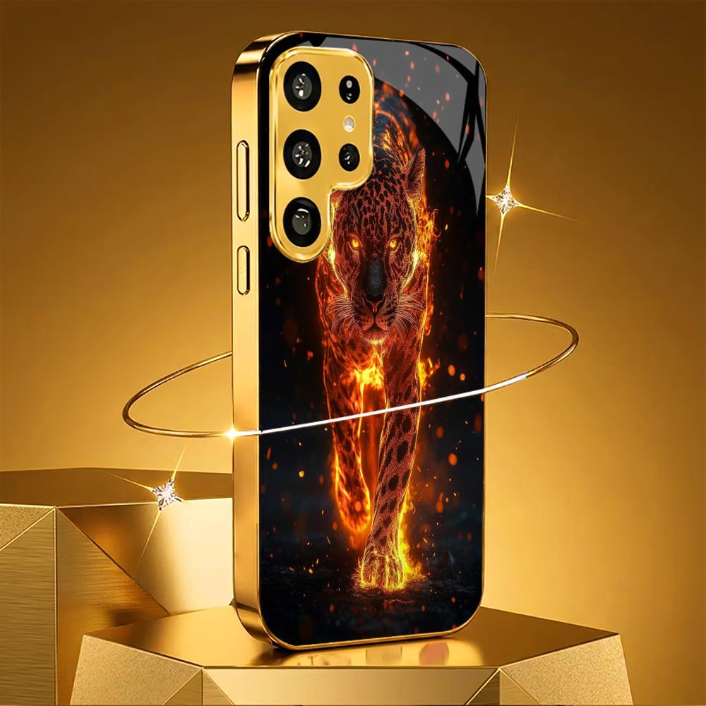 Lava Cheetah Новая модель Роскошный Чехол для Телефона Электроокрашенное Стеклянное Чехол для Samsung Galaxy S26 S25 S24 S23 S22 FE, Ultra, Plus