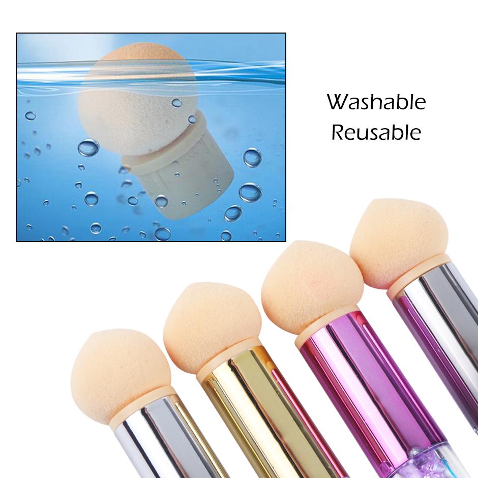 Double-Ended Nail Pen Nail Art Gradient Painting Sponge Silicone Nail Art Stamp Manicure Tool with Rhinestone Handle