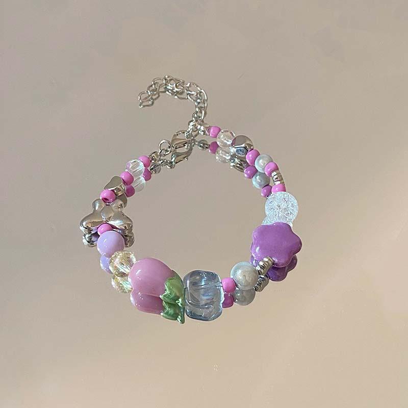 Модный браслет из бисера в виде бабочки и цветка с простым дизайном, регулируемый браслет с мультяшными овощами