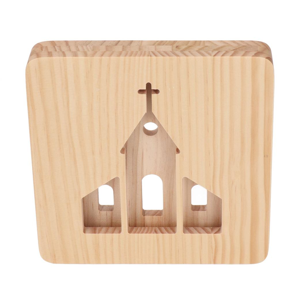 LED Night Light Christian Church Pattern Hollow Out 3D Wooden Lamp USB Interface Pine Wooden Night