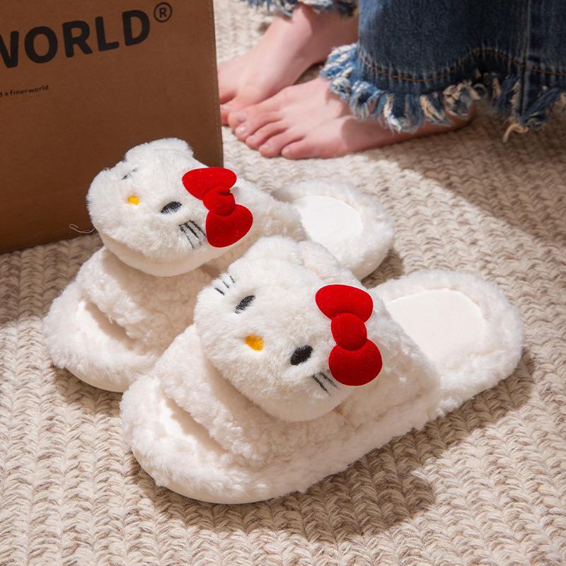 Осень и зима милые мультяшные плюшевые теплые домашние комнатные хлопковые тапочки женские однословные нескользящие пушистые тапочки женские зимние