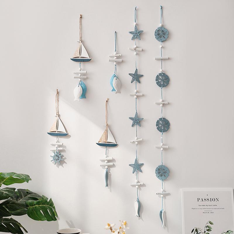 muti-type Wall Hanging Hand Made Mediterranean Starfish Hung Fish Nautical Decor Hang Wood Marine Pendant for Home Decor