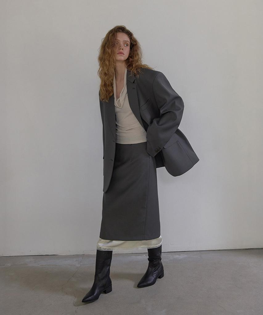 LONQUE Stitch Oversized Single Jacket (Gray)
