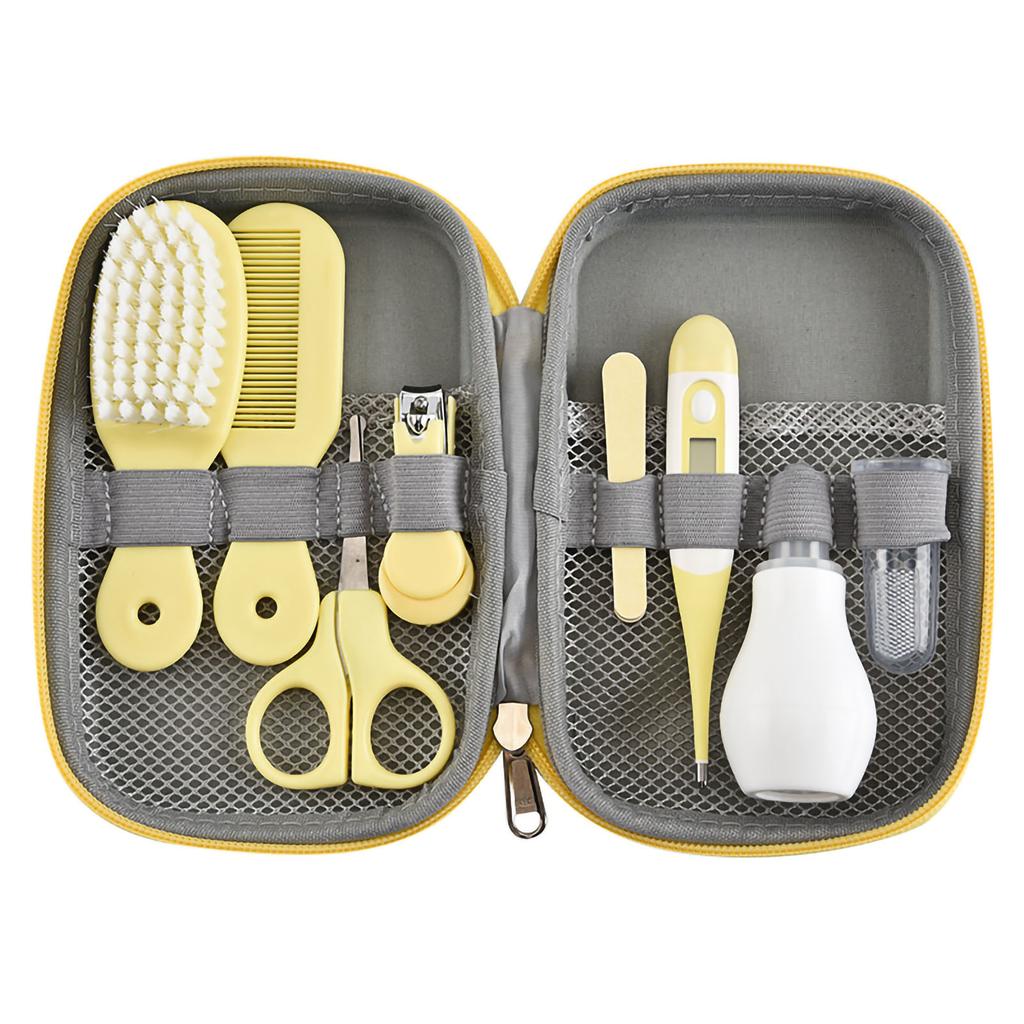 Baby Grooming Kit with Hair Brush Nail Clipper Nose Cleaner Finger Toothbrush Scissor Newborn Care
