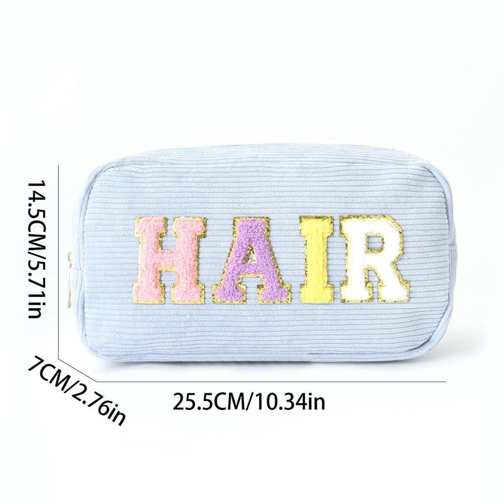 Letter Design Corduroy Toiletry Organizer With Breathable Fabric For Daily Use