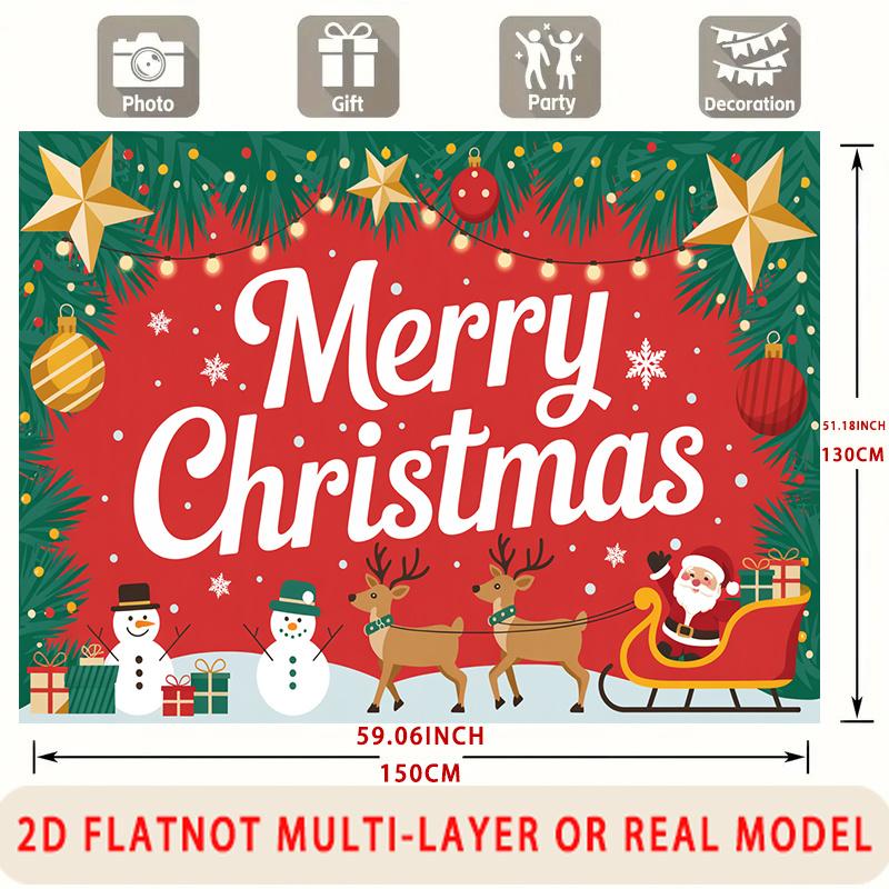 Party Backdrop Christmas Flat Merry Multi Layered Celebrations Photo Booth Decor Front Door Decor